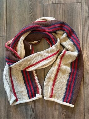 American eagle Striped Knit Scarf in Cream, Brown & Red